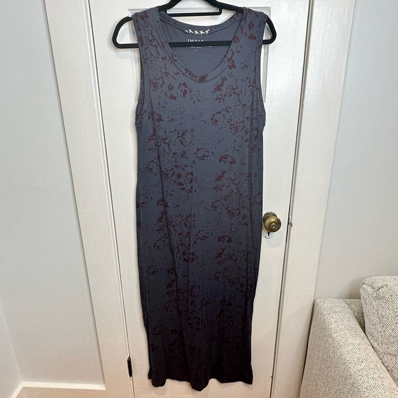 IMRIE ORGANIC COTTON CHARCOAL/BLUE ROSES LONG MUSCLE TANK DRESS SIZE LARGE - Picture 4 of 9